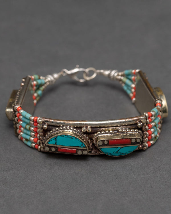 Tibetan Turquoise And Coral Bracelet