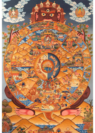 Tibetan Wheel Of Life Bhavachakra | Traditional Hand Painted Thangka