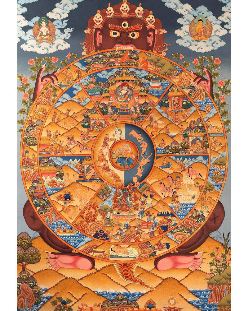 Tibetan Wheel Of Life Bhavachakra | Traditional Hand Painted Thangka