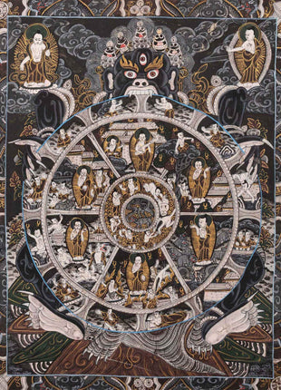 Tibetan Wheel Of Life Thangka | Yoga Meditation Canvas Art