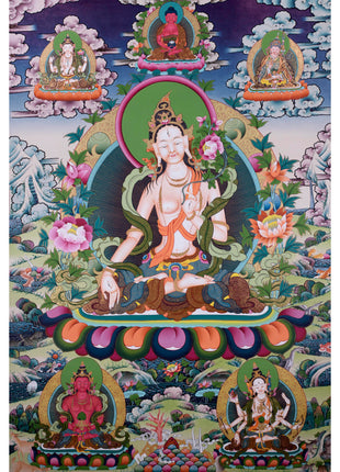 Tibetan White Tara | Hainpainted Tara Thangka