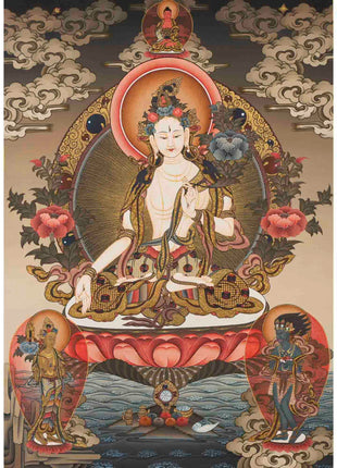 Tibetan White Tara Thangka | Female Bodhisattva Art | Wall Decors