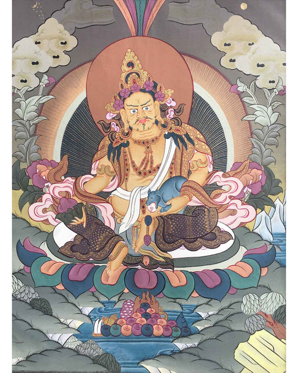 Traditional Dzambala Thangka | Original Tibetan Handpaintings | Religious Wall Hanging Decor