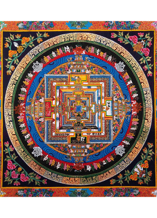 Traditional Kalachakra Mandala Thangka | Religious Handpainted Art | Wall Hanging Decor