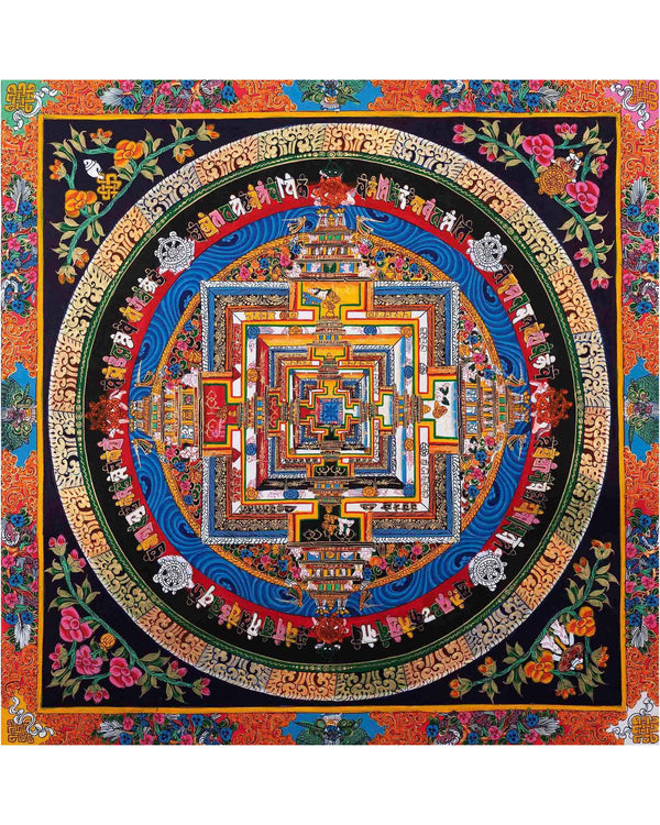 Traditional Kalachakra Mandala Thangka | Religious Handpainted Art | Wall Hanging Decor
