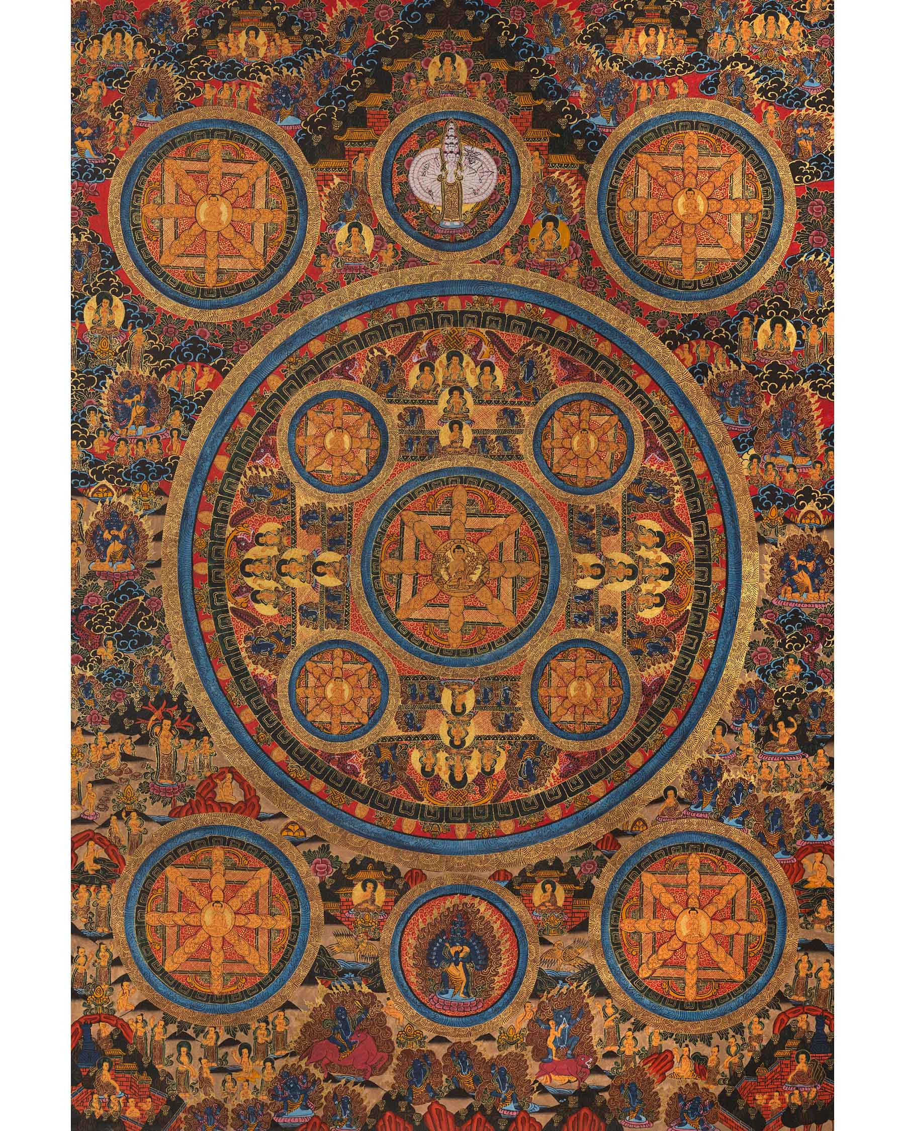 Traditional Mandala Thangka | Tibetan Buddhist Handpaint | Religious Wall Decor