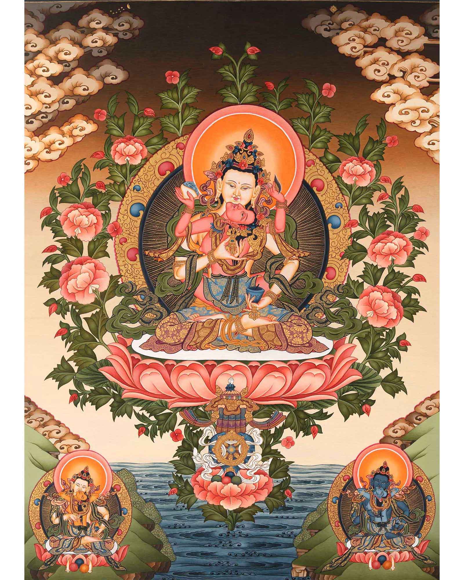 Traditional Vajrasattva Shakti Thangka | Wall hanging Decoration | Religious Art