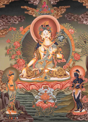 Traditional White Tara Thangka | Religious Artwork | Wall Decors