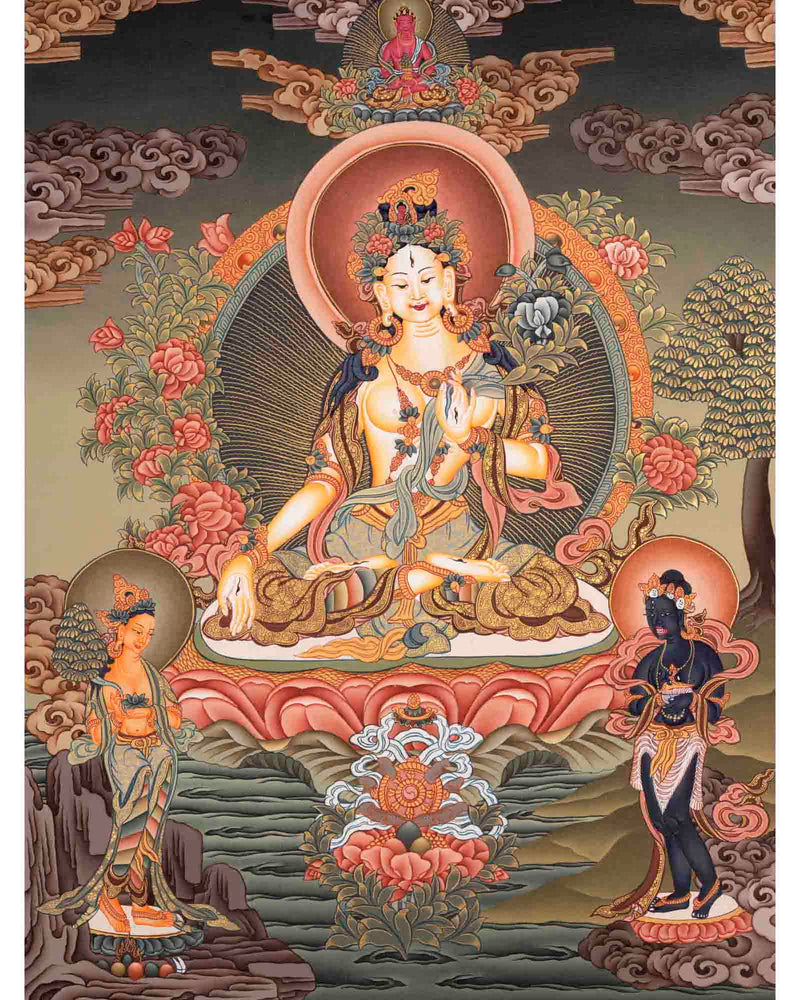 Traditional White Tara Thangka | Religious Artwork | Wall Decors