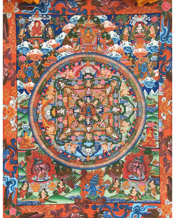 Brocaded Vajrapani Mandala Thangka | Religious Buddhist Painting