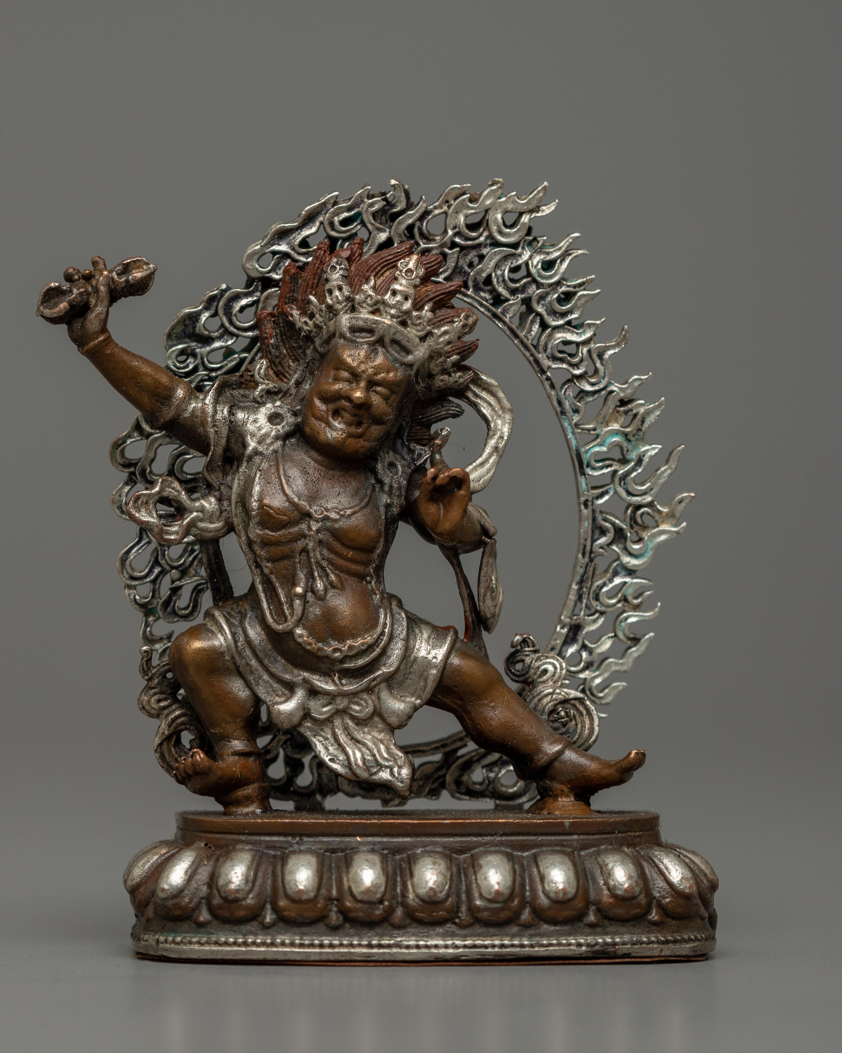 Machine Deity Copper Oxidized Vajrapani Statue | Machine Made Protector Deity Sculpt