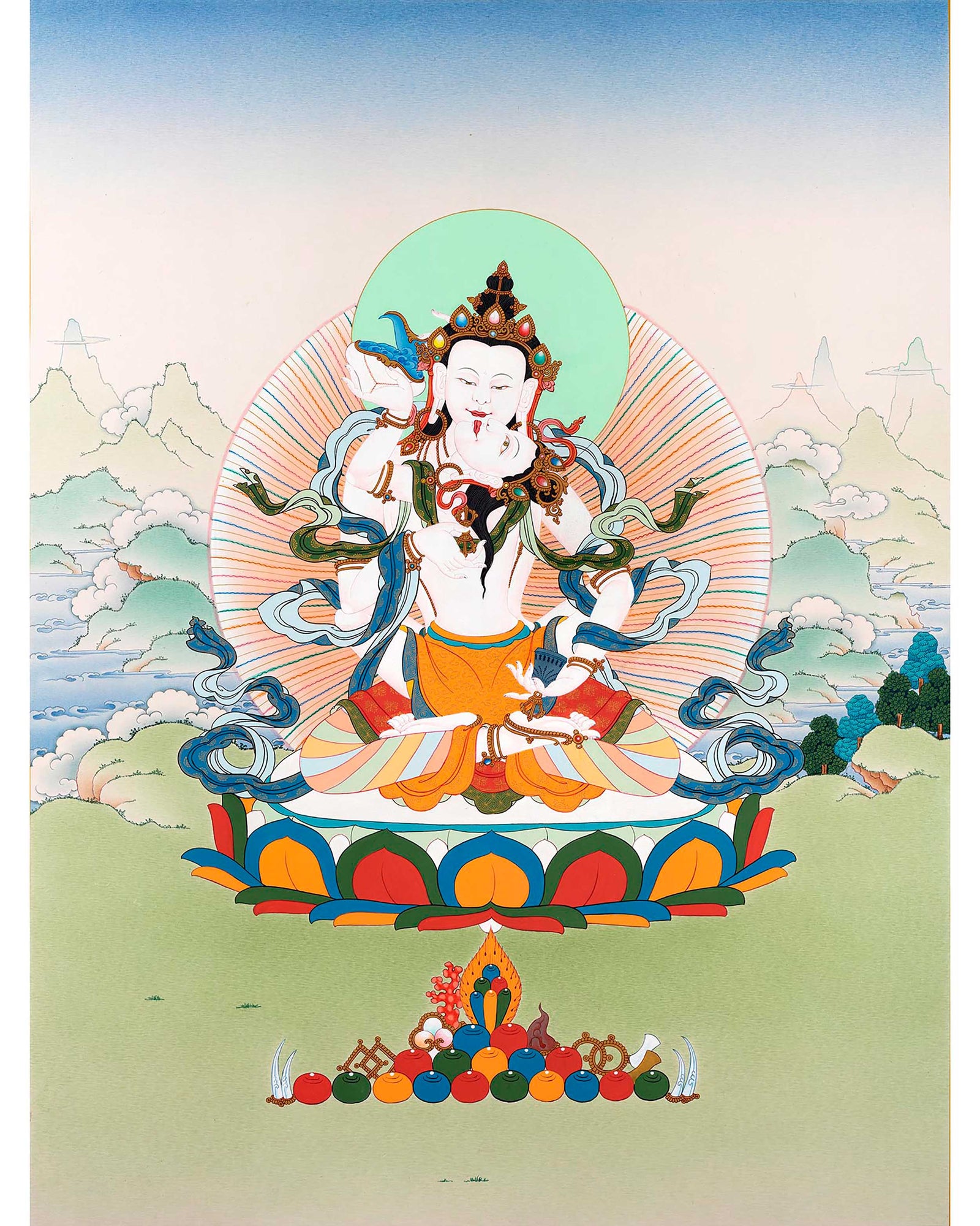 Vajrasattva And Consort | Yab Yum Thangka | Buddhist Deity