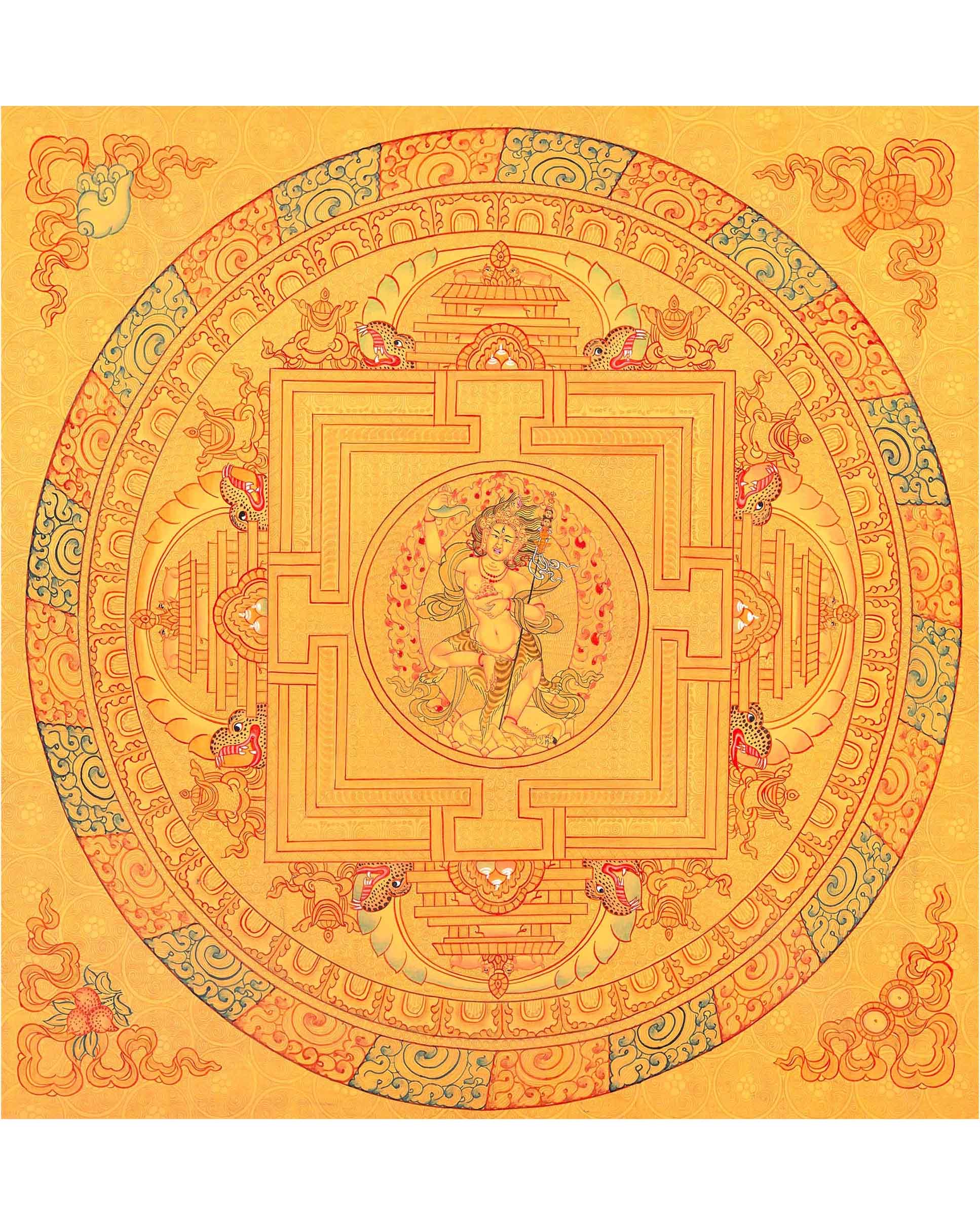 Vajravarahi Yogini Mandala | 24K Gold Thangka Artwork | Traditional Buddhist Art | Religious Wall Decor