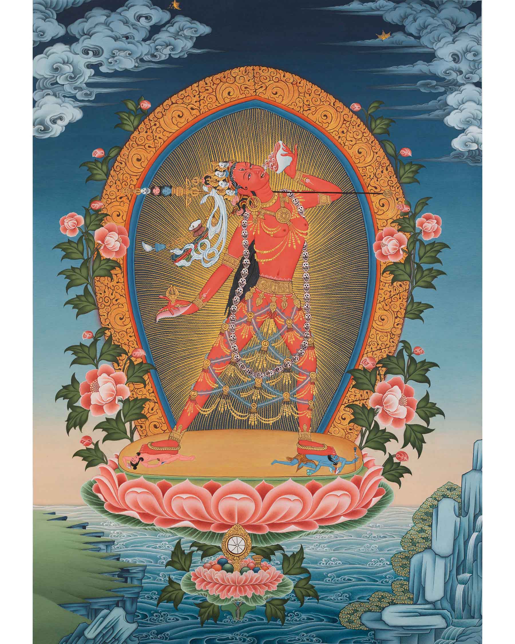 Vajrayogini Thangka in Tibetan Style | Vintage Art from Nepal