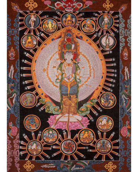 Vintage 1000Armed Avalokiteshvara Thangka | Wall Decor Painting