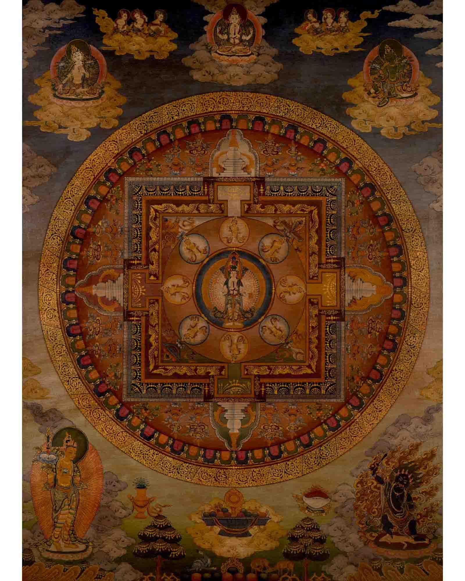 Vinatge Lokeshvara Chenresig Thangka | Traditional Artwork | Wall Decors