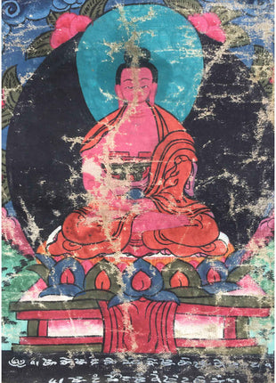 Vintage Amitabha Buddha Thangka | Brocade Mounted Thangka | Tibetan Wall Decoration Art