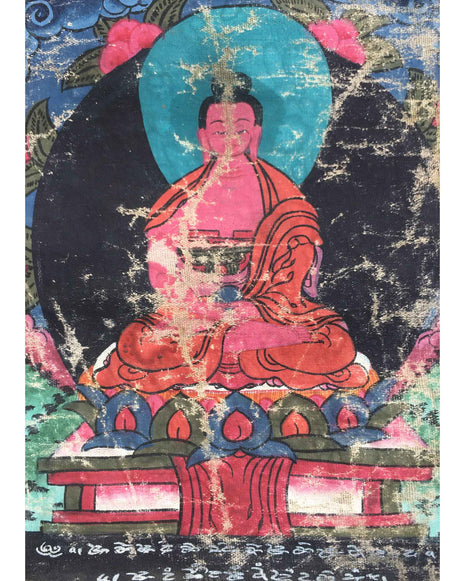 Vintage Amitabha Buddha Thangka | Brocade Mounted Thangka | Tibetan Wall Decoration Art