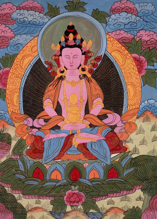 Vintage Amitayus Buddha Thangka | Religious Buddhist Art | Wall Decors