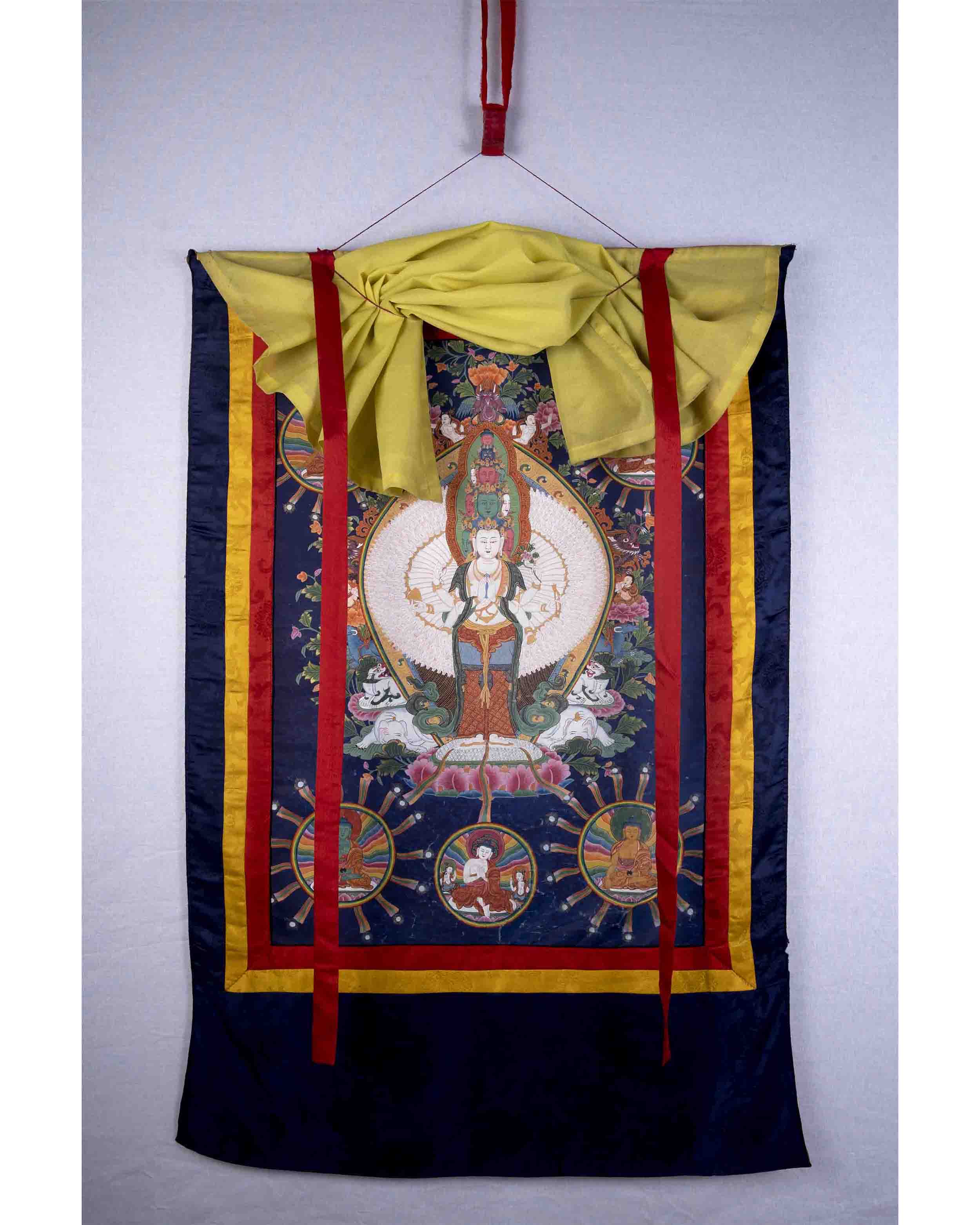Vintage Avalokiteshvara Thangka | 1000 armed Chengrezig Thangka