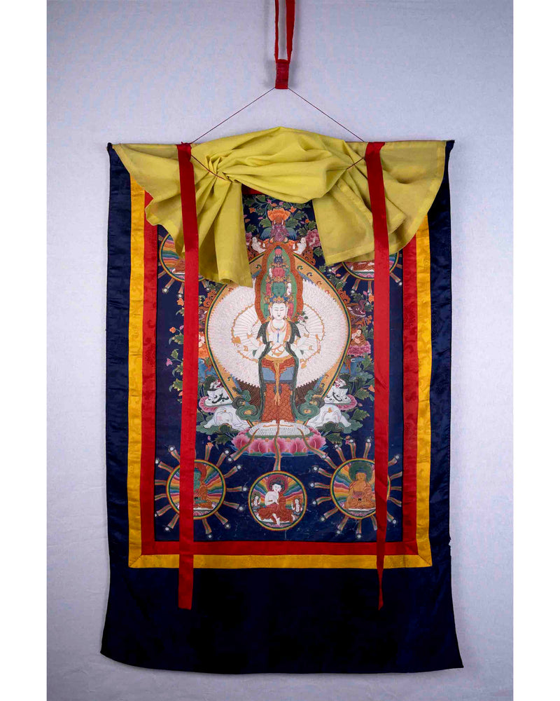 Vintage Avalokiteshvara Thangka | 1000 armed Chengrezig Thangka