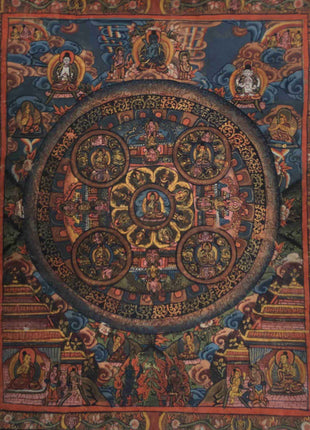 Vintage Buddha Mandala Thangka | Religious Handpainted Art | Wall Hanging Decoration