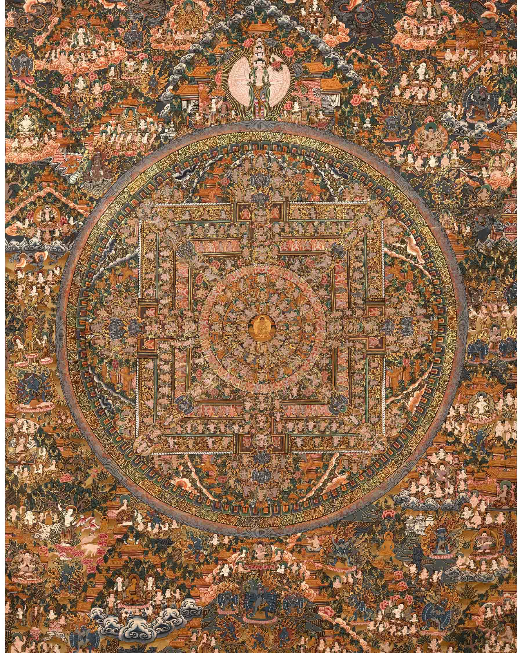 Vintage Buddhist Mandala | Hand Painted Tibetan Wall Decor