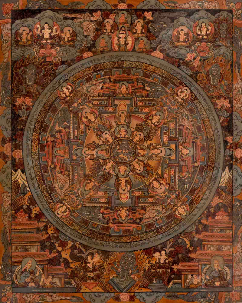Vintage Heruka Mandala | Oil Varnished Thangka | Religious Wall Decors
