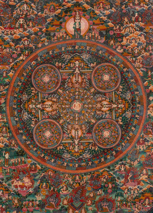 Vintage Mandala Thangka | Original Brocade Mounted Painting