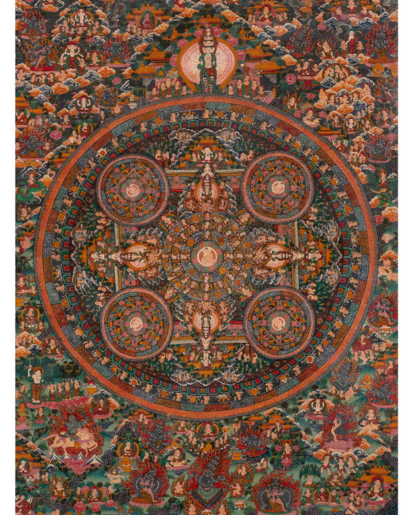 Vintage Mandala Thangka | Original Brocade Mounted Painting