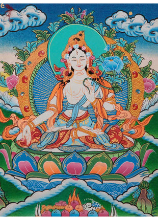 Vintage White Tara Thangka | Tibetan Wall Hanging