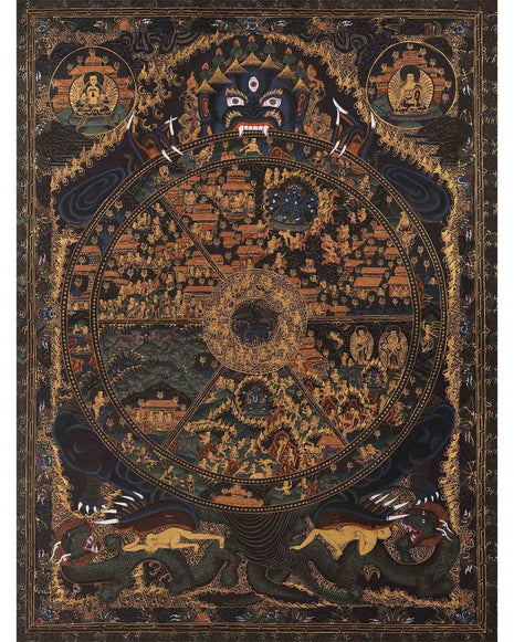 Wheel Of Life Thangka Art | Traditional Tibetan Bhavachakra Painting