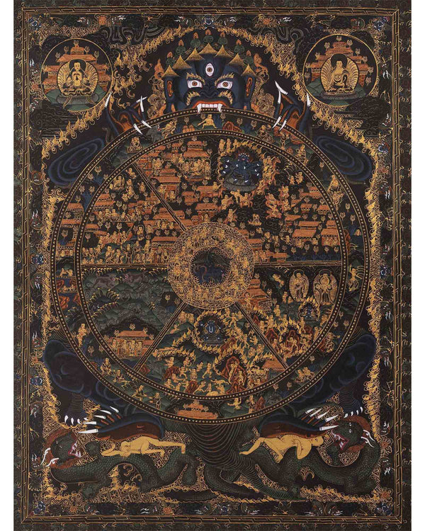 Wheel Of Life Thangka Art | Traditional Tibetan Bhavachakra Painting