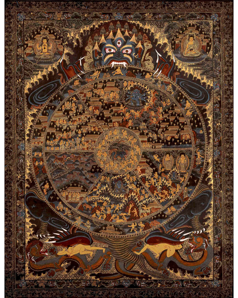 Hand-Painted Wheel Of Life Thangka | Bhavachakra Painting