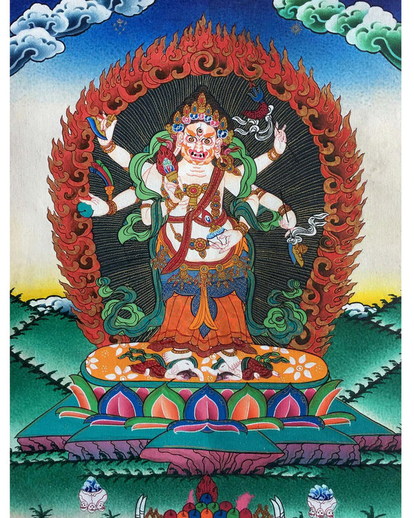 White Six armed Mahakala Thangka | Art Painting