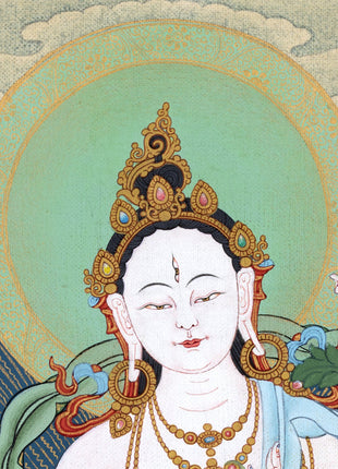 White Tara Thangka | Hand-Painted Drolma Painting | Female Bodhisattva