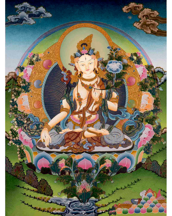 White Tara Art | Traditional Tibetan Thangka | Wall Decors