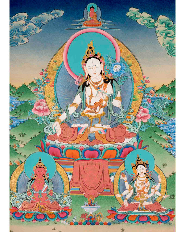 White Tara Thangka Painting | Religious Buddhist Art | Wall Decors