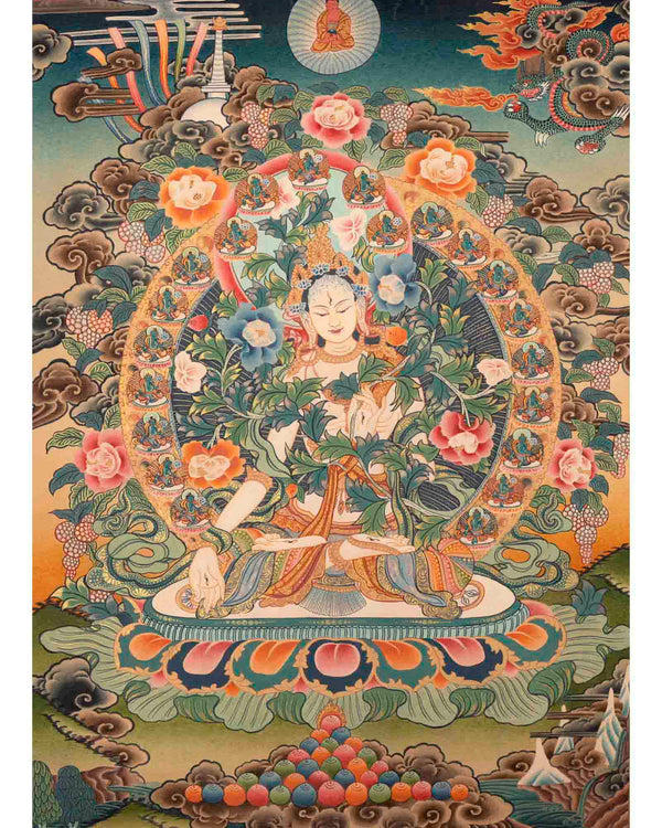 White Tara Thangka Painting | Religious Tibetan Art | Wall Decors