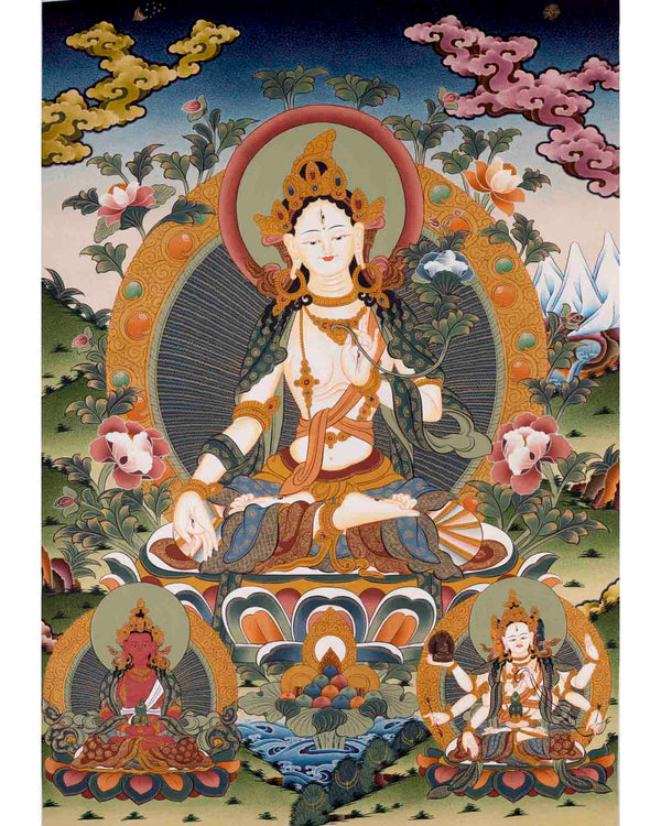 White Tara Thangka Painting | Female Bodhisattva | Decorative Art