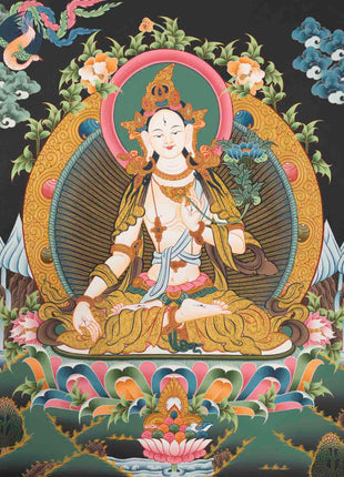 White Tara Thangka | Female Bodhisattva Art | Religious Wall Decors