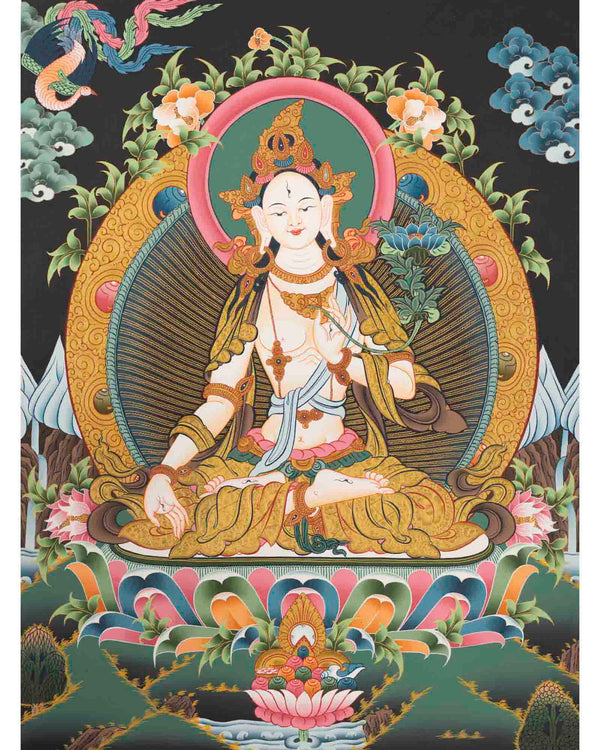 White Tara Thangka | Female Bodhisattva Art | Religious Wall Decors