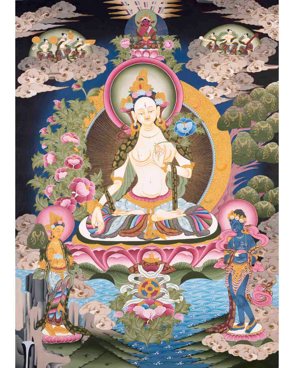 White Tara Thangka | Female Bodhisattva | Wall Hanging Decors