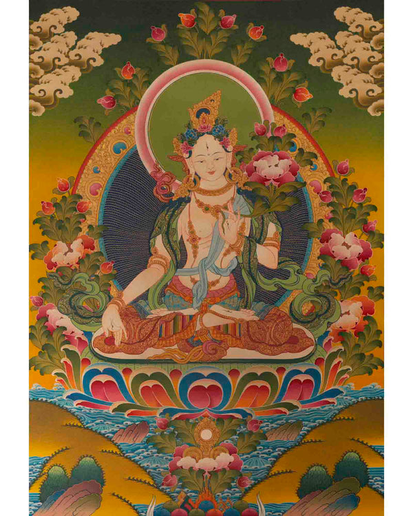 White Tara Thangka | Religious Buddhist Paintinig | Wall Decors