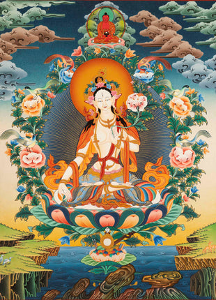 White Tara Mantra Thangka | Tibetan Buddhist Home Decoration Painting