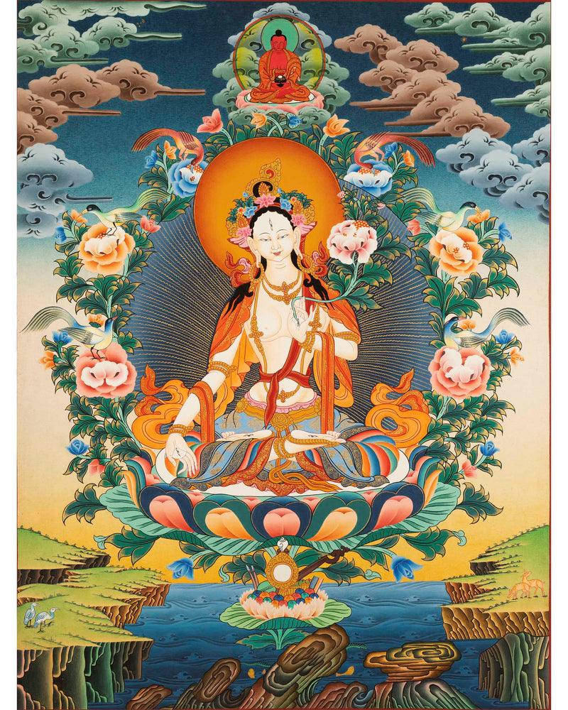 White Tara Mantra Thangka | Tibetan Buddhist Home Decoration Painting