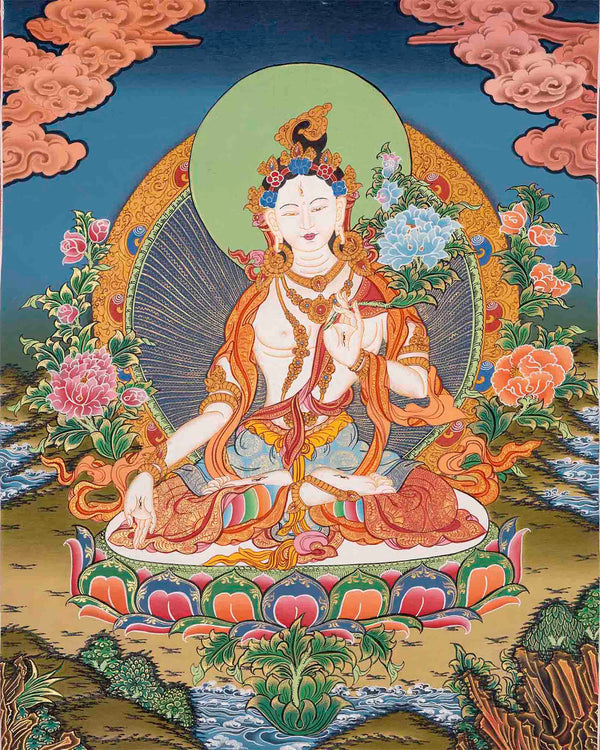 White Tara Thangka | Religious Buddhist Art | Wall Decors