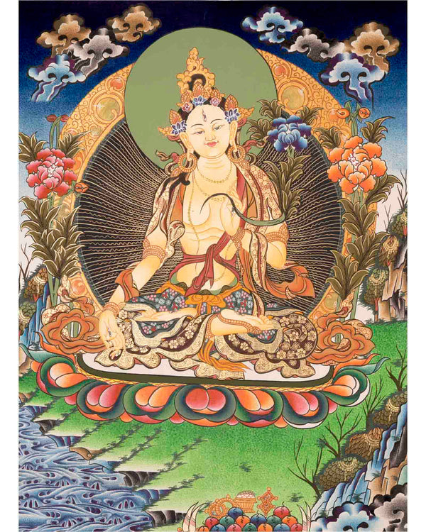 White Tara Thangka | Female Bodhisattva | Religious Buddhist Art