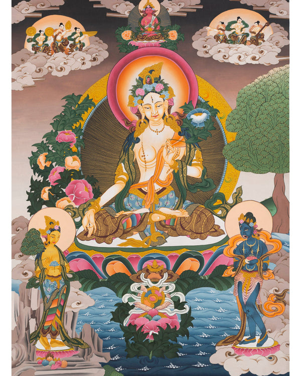 White Tara Thangka | Buddhist Female Deity | Religious Wall Decors