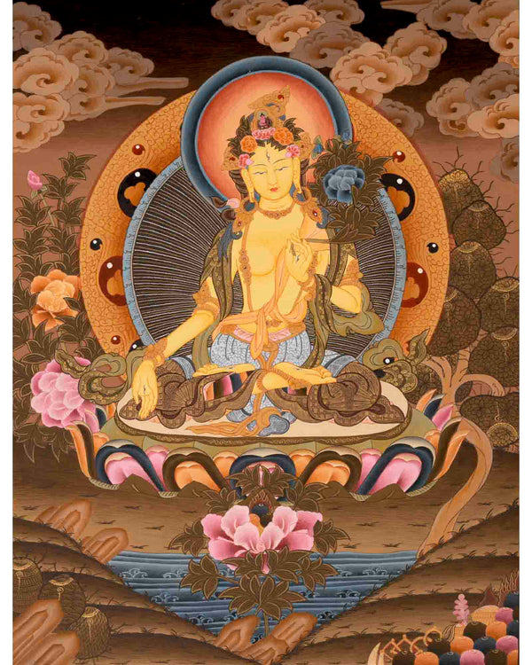 White Tara Thangka | Buddhist Artwork | Wall Hanging Decors